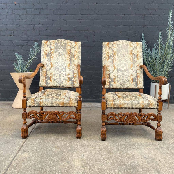 Pair of Italian Baroque Style High-Back Arm Chairs, 1970’s