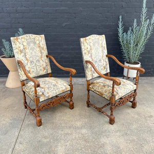 Pair of Italian Baroque Style High-Back Arm Chairs, 1970’s