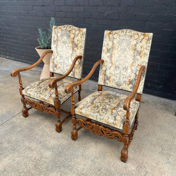 Pair of Italian Baroque Style High-Back Arm Chairs, 1970’s