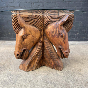 Vintage Sculpted Wood Coffee Table or Side Table with Glass Top