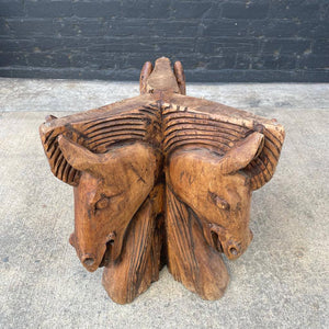 Vintage Sculpted Wood Coffee Table or Side Table with Glass Top