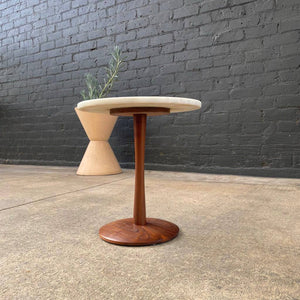 Mid-Century Modern Walnut & Marble Stone Side Table