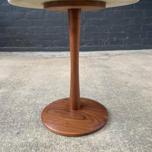 Mid-Century Modern Walnut & Marble Stone Side Table