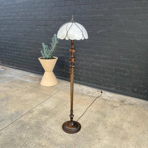 Antique Glass Shade & Wood Floor Lamp, c.1950’s