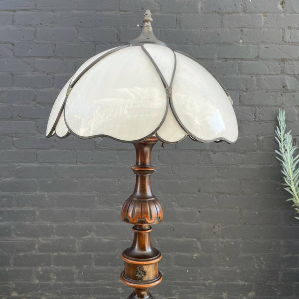 Antique Glass Shade & Wood Floor Lamp, c.1950’s