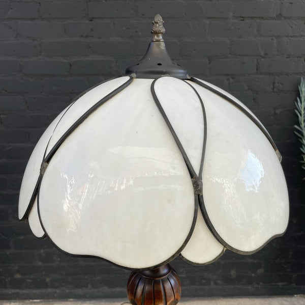 Antique Glass Shade & Wood Floor Lamp, c.1950’s