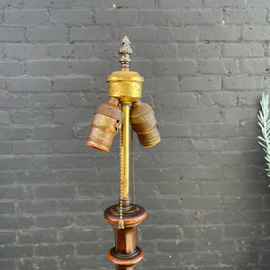 Antique Glass Shade & Wood Floor Lamp, c.1950’s