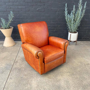 Vintage Cognac Leather Reclining Lounge Chair with Footrest