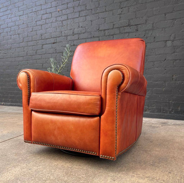Vintage Cognac Leather Reclining Lounge Chair with Footrest
