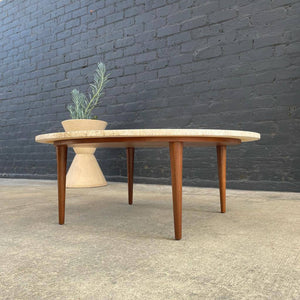 Mid-Century Modern Travertine Stone Top & Walnut Coffee Table, c.1960’s