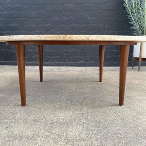 Mid-Century Modern Travertine Stone Top & Walnut Coffee Table, c.1960’s