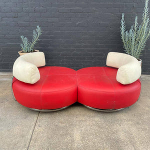 Vintage Modern Leather Sofa with Chrome Accents, c.1970’s