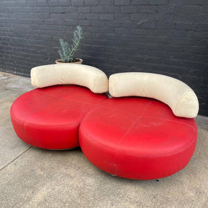 Vintage Modern Leather Sofa with Chrome Accents, c.1970’s