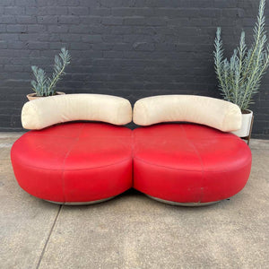 Vintage Modern Leather Sofa with Chrome Accents, c.1970’s