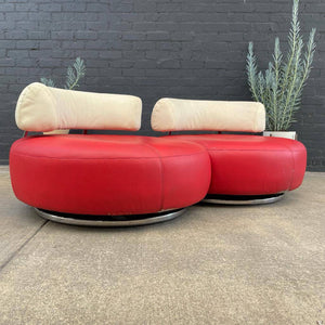 Vintage Modern Leather Sofa with Chrome Accents, c.1970’s