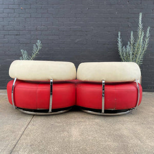 Vintage Modern Leather Sofa with Chrome Accents, c.1970’s