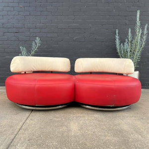Vintage Modern Leather Sofa with Chrome Accents, c.1970’s