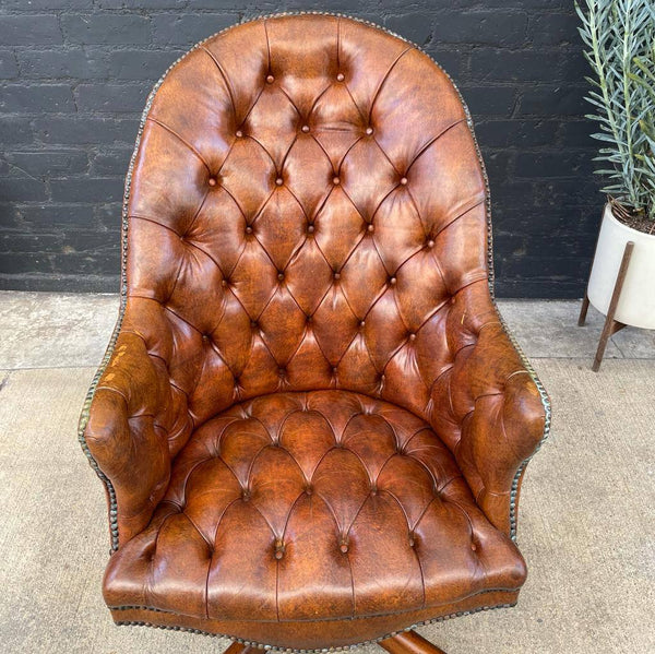 Vintage Cognac Button Tufted Leather Office Chair, c.1960’s