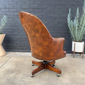 Vintage Cognac Button Tufted Leather Office Chair, c.1960’s