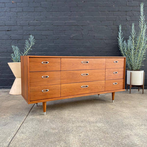 Mid-Century Modern 9-Drawer Walnut Dresser with Chrome Pulls, c.1960’s