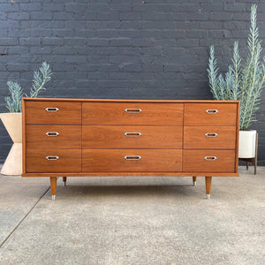 Mid-Century Modern 9-Drawer Walnut Dresser with Chrome Pulls, c.1960’s