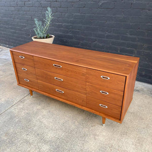 Mid-Century Modern 9-Drawer Walnut Dresser with Chrome Pulls, c.1960’s
