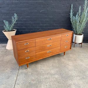 Mid-Century Modern 9-Drawer Walnut Dresser with Chrome Pulls, c.1960’s