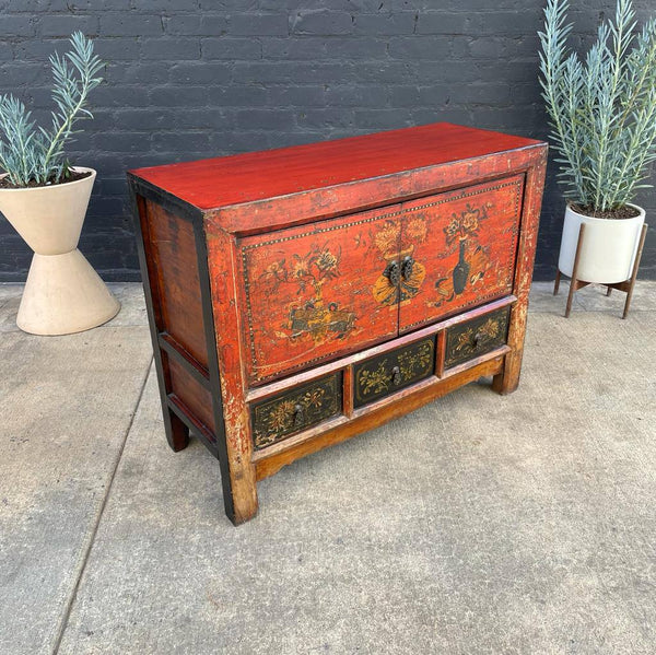 Vintage Oriental Style Painted Cabinet