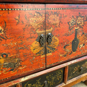 Vintage Oriental Style Painted Cabinet