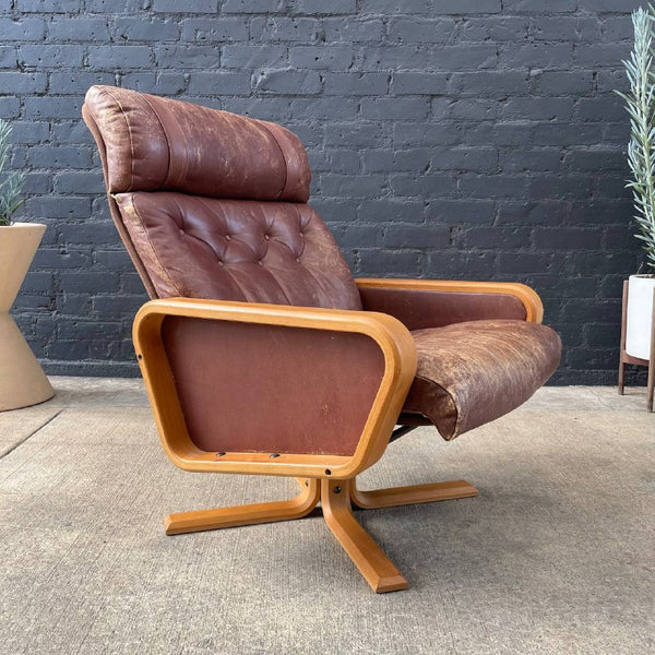 Norwegian Modern Leather Lounge Chair with Ottoman by Vatne Mobler, c.1960’s