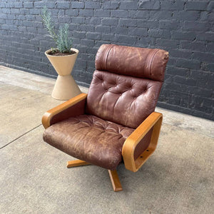 Norwegian Modern Leather Lounge Chair with Ottoman by Vatne Mobler, c.1960’s