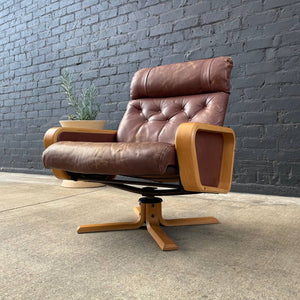 Norwegian Modern Leather Lounge Chair with Ottoman by Vatne Mobler, c.1960’s