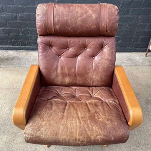 Norwegian Modern Leather Lounge Chair with Ottoman by Vatne Mobler, c.1960’s