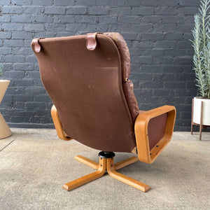 Norwegian Modern Leather Lounge Chair with Ottoman by Vatne Mobler, c.1960’s