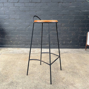Set of 3 Vintage Iron & Oak Bar Stool