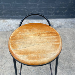 Set of 3 Vintage Iron & Oak Bar Stool