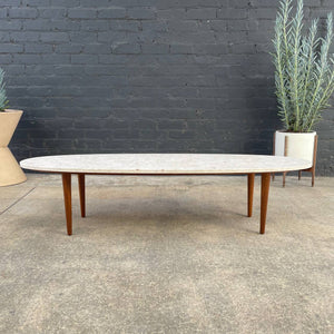 Mid-Century Modern Walnut Surfboard Style Coffee Table with Marble Top, c.1960’s