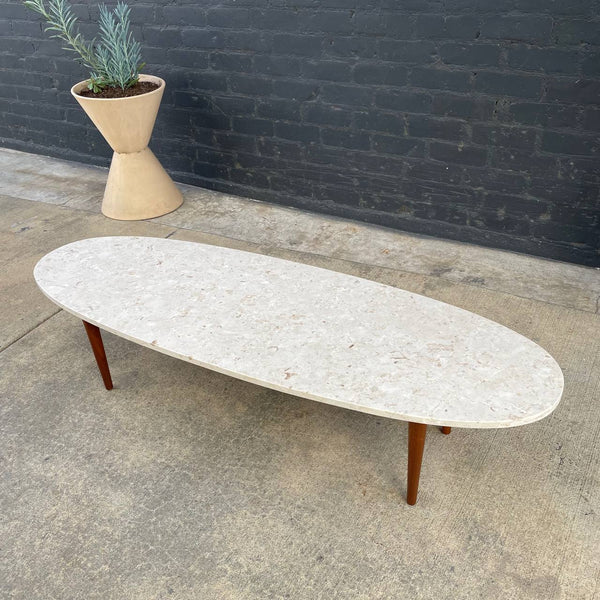 Mid-Century Modern Walnut Surfboard Style Coffee Table with Marble Top, c.1960’s