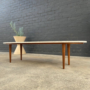 Mid-Century Modern Walnut Surfboard Style Coffee Table with Marble Top, c.1960’s