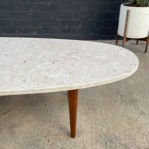 Mid-Century Modern Walnut Surfboard Style Coffee Table with Marble Top, c.1960’s