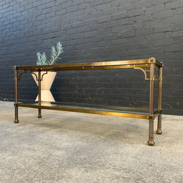 Vintage Mid-Century Modern Brass & Glass Console Table by Mastercraft, c.1970’s