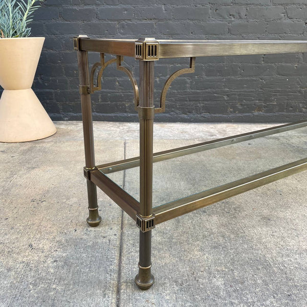 Vintage Mid-Century Modern Brass & Glass Console Table by Mastercraft, c.1970’s