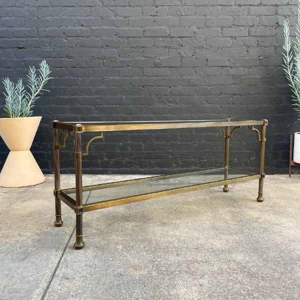 Vintage Mid-Century Modern Brass & Glass Console Table by Mastercraft, c.1970’s