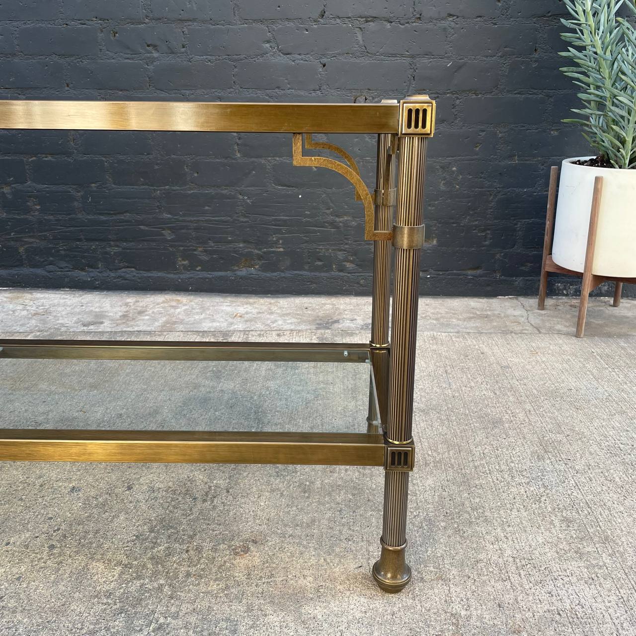 Mastercraft Glass Top Brass Tube Console Table