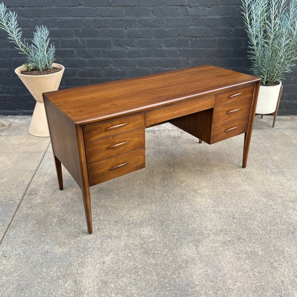 Mid-Century Modern “Emphasis” Walnut & Cane Desk by Broyhill, c.1960’s