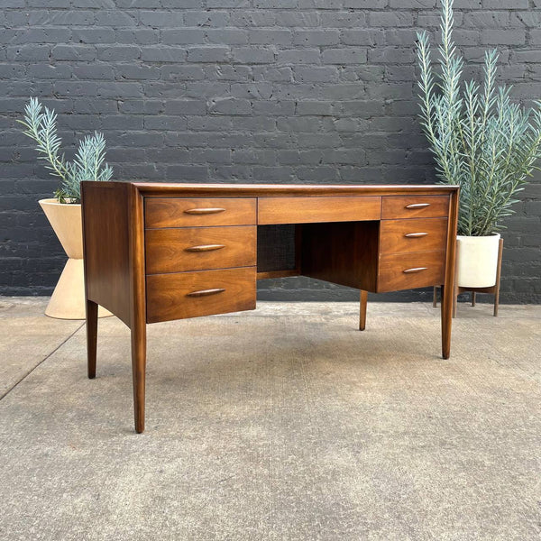 Mid-Century Modern “Emphasis” Walnut & Cane Desk by Broyhill, c.1960’s