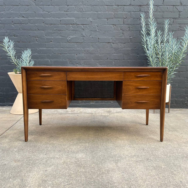 Mid-Century Modern “Emphasis” Walnut & Cane Desk by Broyhill, c.1960’s