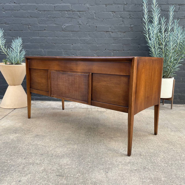 Mid-Century Modern “Emphasis” Walnut & Cane Desk by Broyhill, c.1960’s