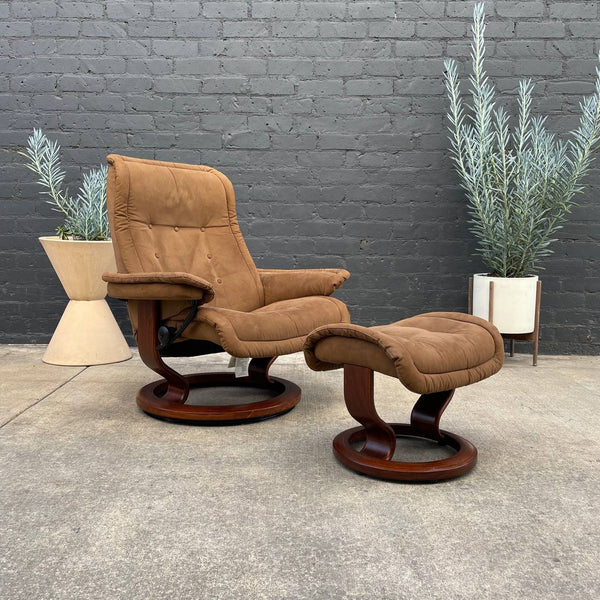 Ekornes Stressless Suede Reclining Chair with Ottoman
