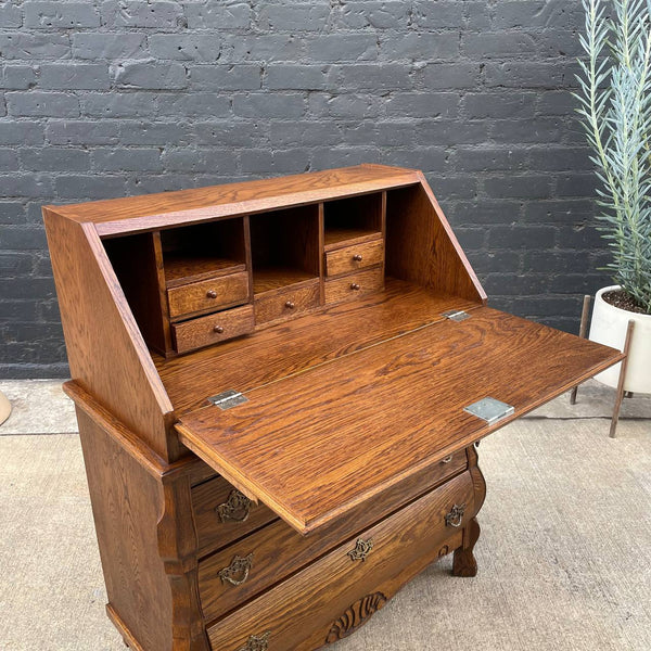 Antique American Style Oak Secretary Desk with Drop Down